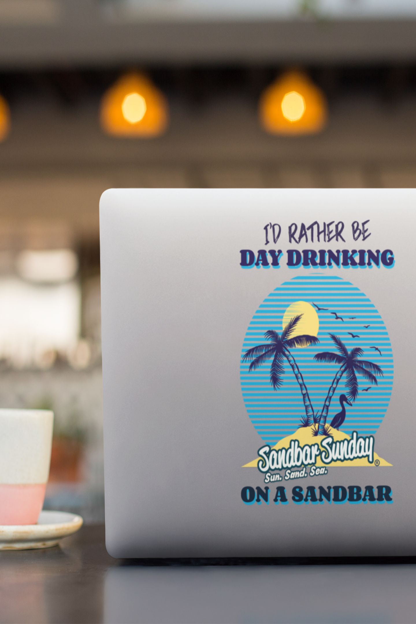 Palm Tree Day Drinking Sandbar Kiss-Cut Decal