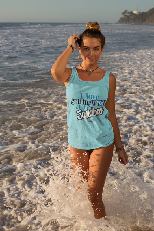 Getting Wet at the Sandbar Racerback Tank