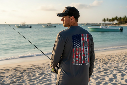 Sebastian Inlet Flag Sun Shirt in Iron Gray