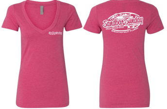 Sandbar Sunday (S.I) Ladies Triblend V-Neck Tee in Heather Raspberry/Sebastian Inlet