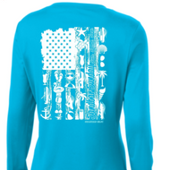 Ladies Sandbar Flag Sun Shirt in Atomic Blue