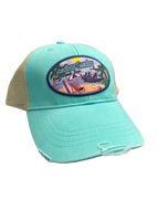 Aqua/Beige Sandbar Patch Distressed Trucker Hat