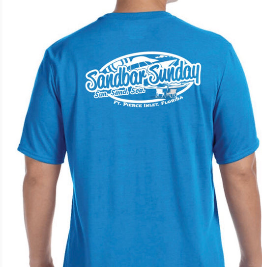 Sandbar Sunday (F.P.I.) Men's Short Sleeve Performance Tee in Sapphire/Ft.Pierce