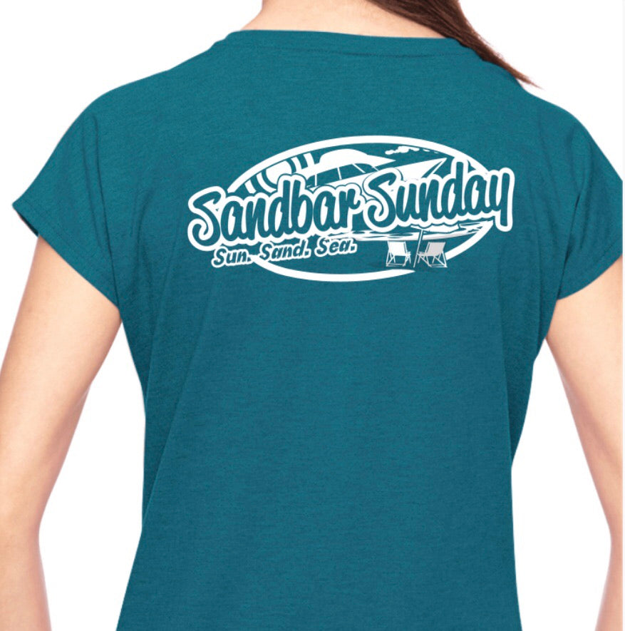 Sandbar Sunday Triblend V-Neck Tee in Galapagos Blue