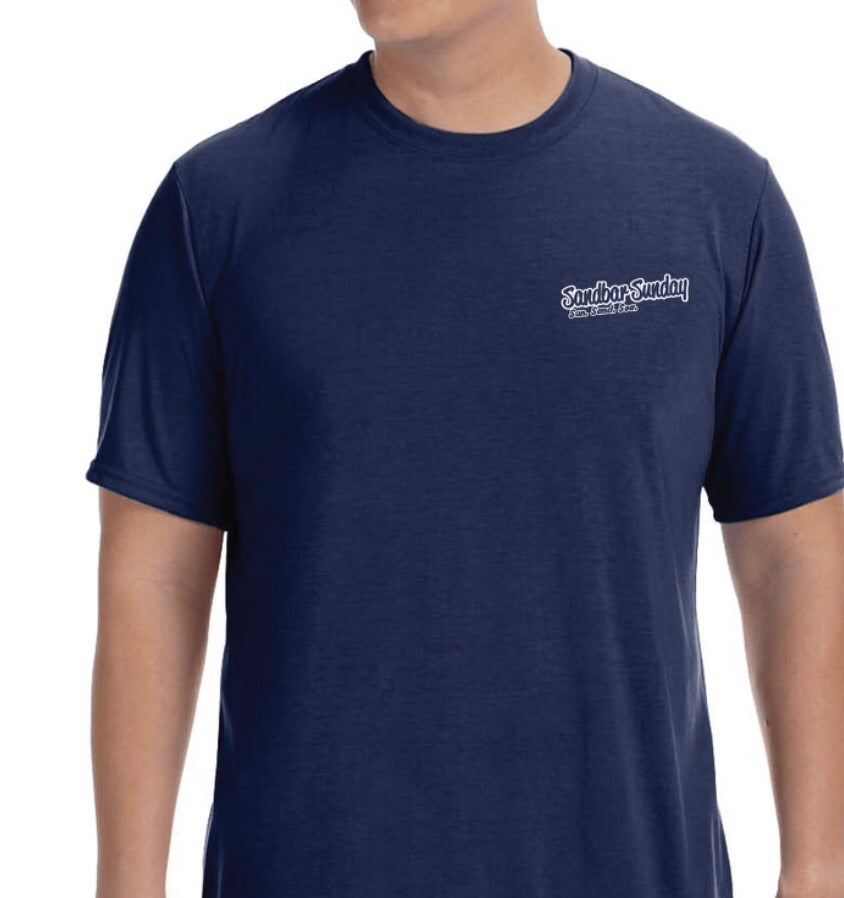 Sandbar Sunday (F.P.I.) Men's Short Sleeve Performance Tee in Navy/Ft.Pierce