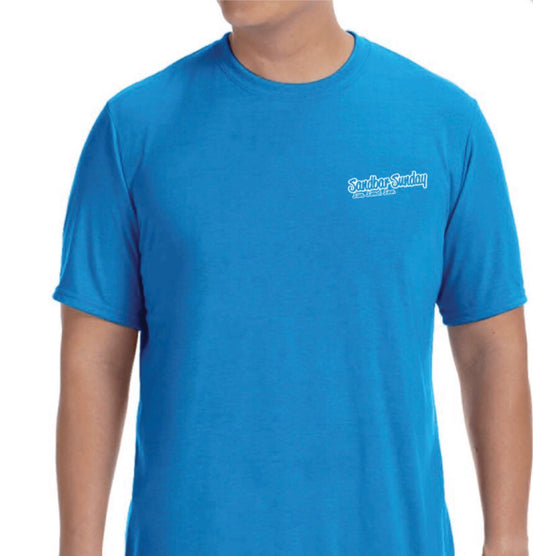 Sandbar Sunday Men's Short Sleeve Performance Tee in Sapphire/Sebastian Inlet