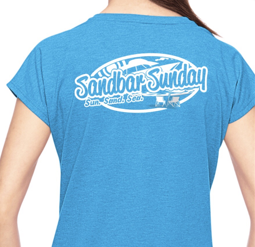 Sandbar Sunday Ladies Triblend V-Neck Tee in Heather Caribbean Blue