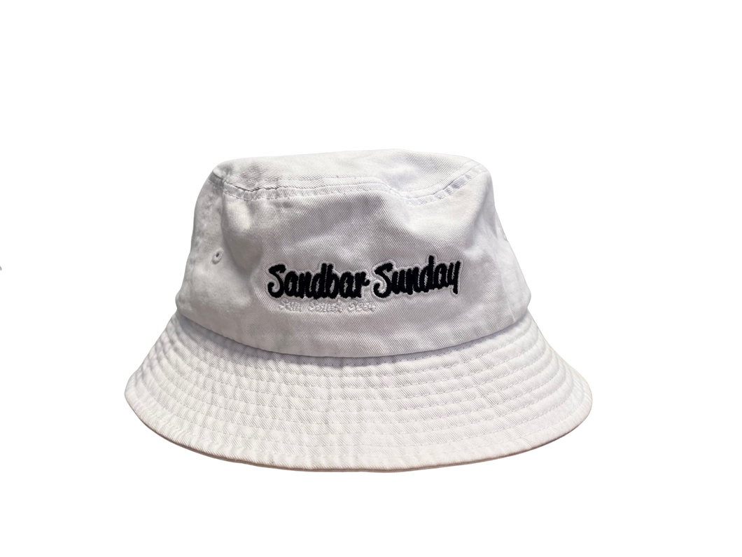 White Bucket Hat with Sandbar Sunday®️ Logo in Navy