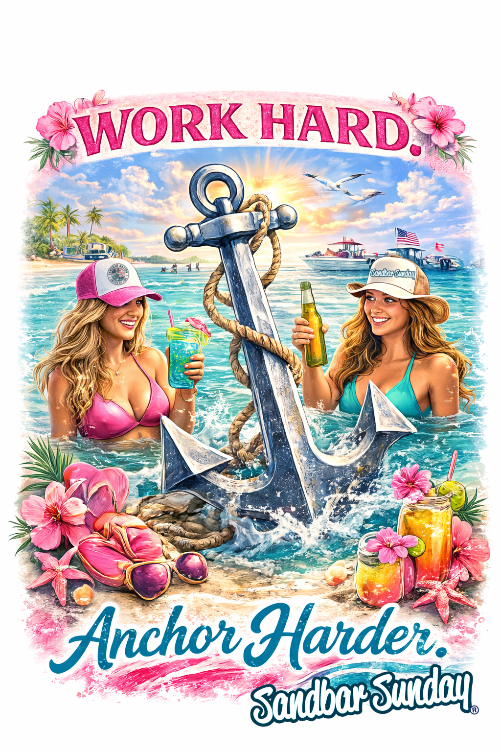 Work Hard Anchor Harder - Ladies Racerback Tank