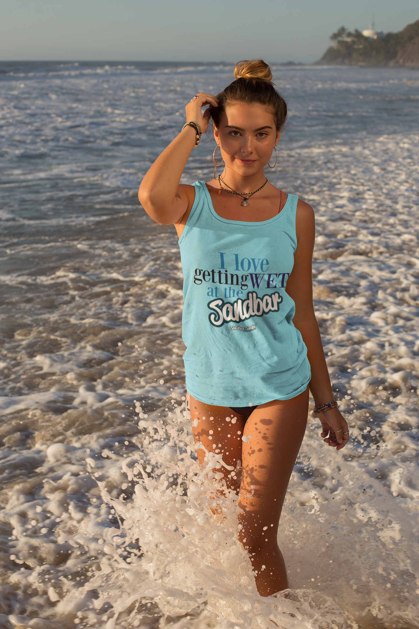 Getting Wet at the Sandbar Racerback Tank