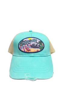 Aqua/Beige Sandbar Patch Distressed Trucker Hat