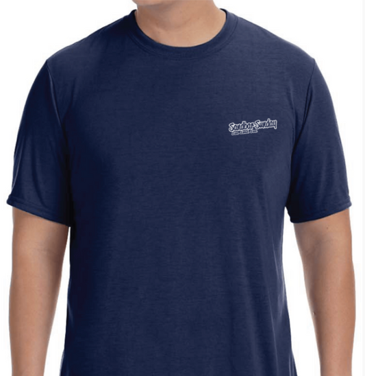 Sandbar Sunday (S.I.) Men's Short Sleeve Performance Tee in Navy/Sebastian Inlet