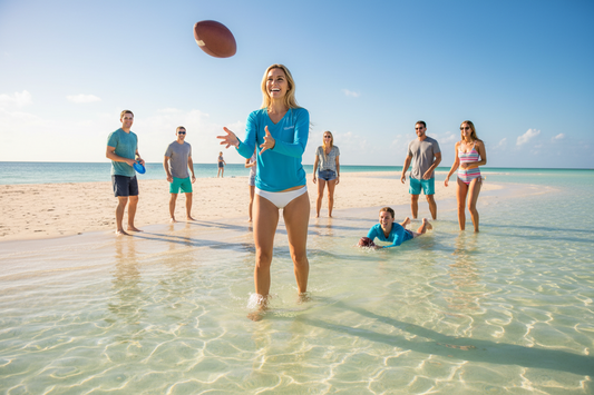 Ladies Sandbar Flag Sun Shirt in Atomic Blue