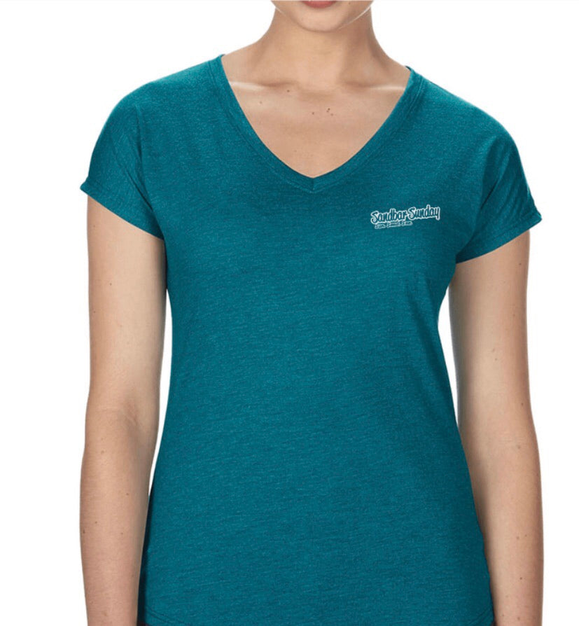 Sandbar Sunday (F.P.I) Triblend V-Neck Tee in Galapagos Blue/Ft.Pierce