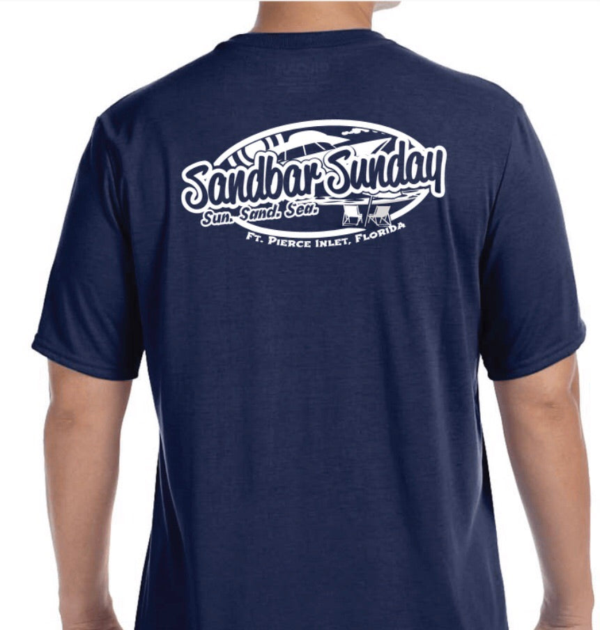Sandbar Sunday (F.P.I.) Men's Short Sleeve Performance Tee in Navy/Ft.Pierce