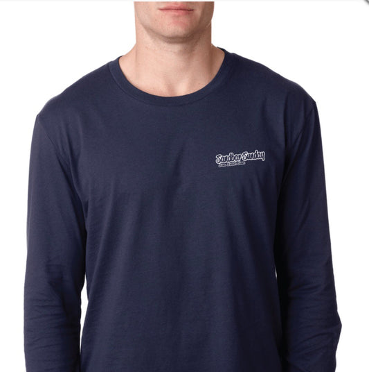 Sandbar Sunday Premium Fitted Long-Sleeve Crew Tee in Navy/S.I.