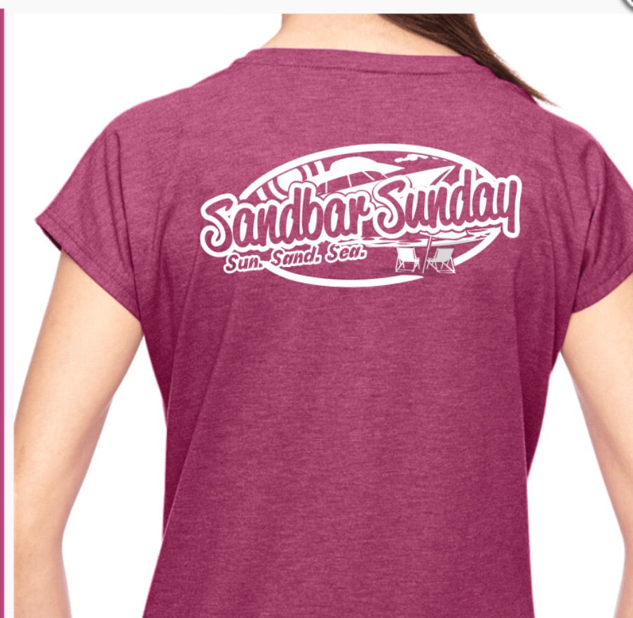 Sandbar Sunday Ladies Triblend V-Neck Tee in Heather Raspberry