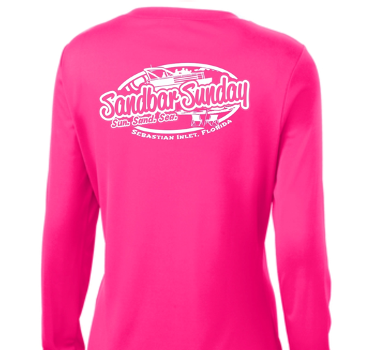 Sandbar Sunday Sun Shirt in Neon Pink with Sebastian Inlet