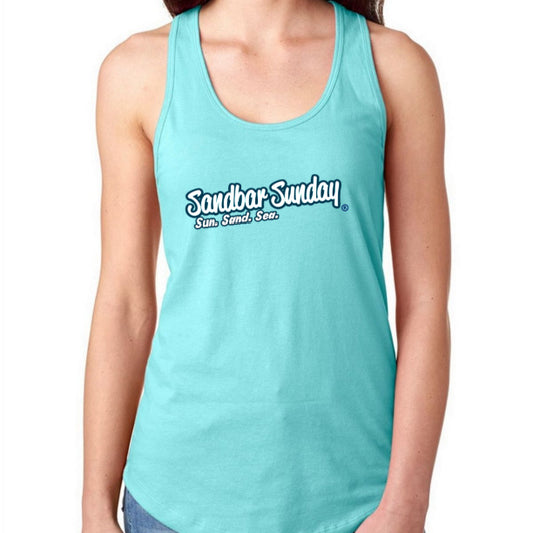 Sandbar Sunday Racerback Tank- Cancun Blue