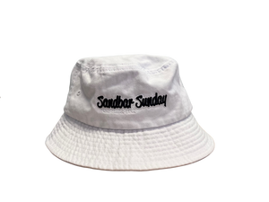 White Bucket Hat with Sandbar Sunday®️ Logo in Navy